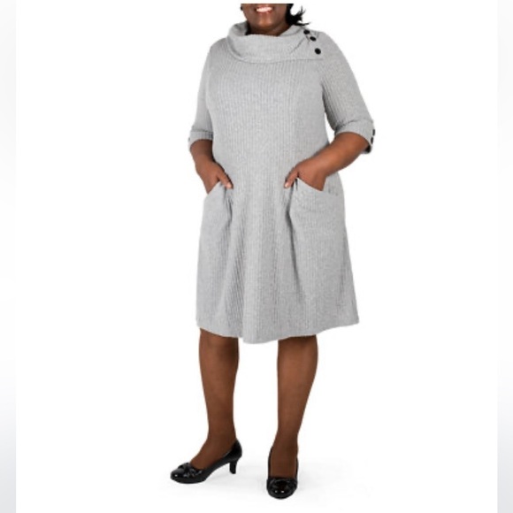 Signature by Robbie Bee Light Gray Cowl Neck Midi Dress - Picture 1 of 16